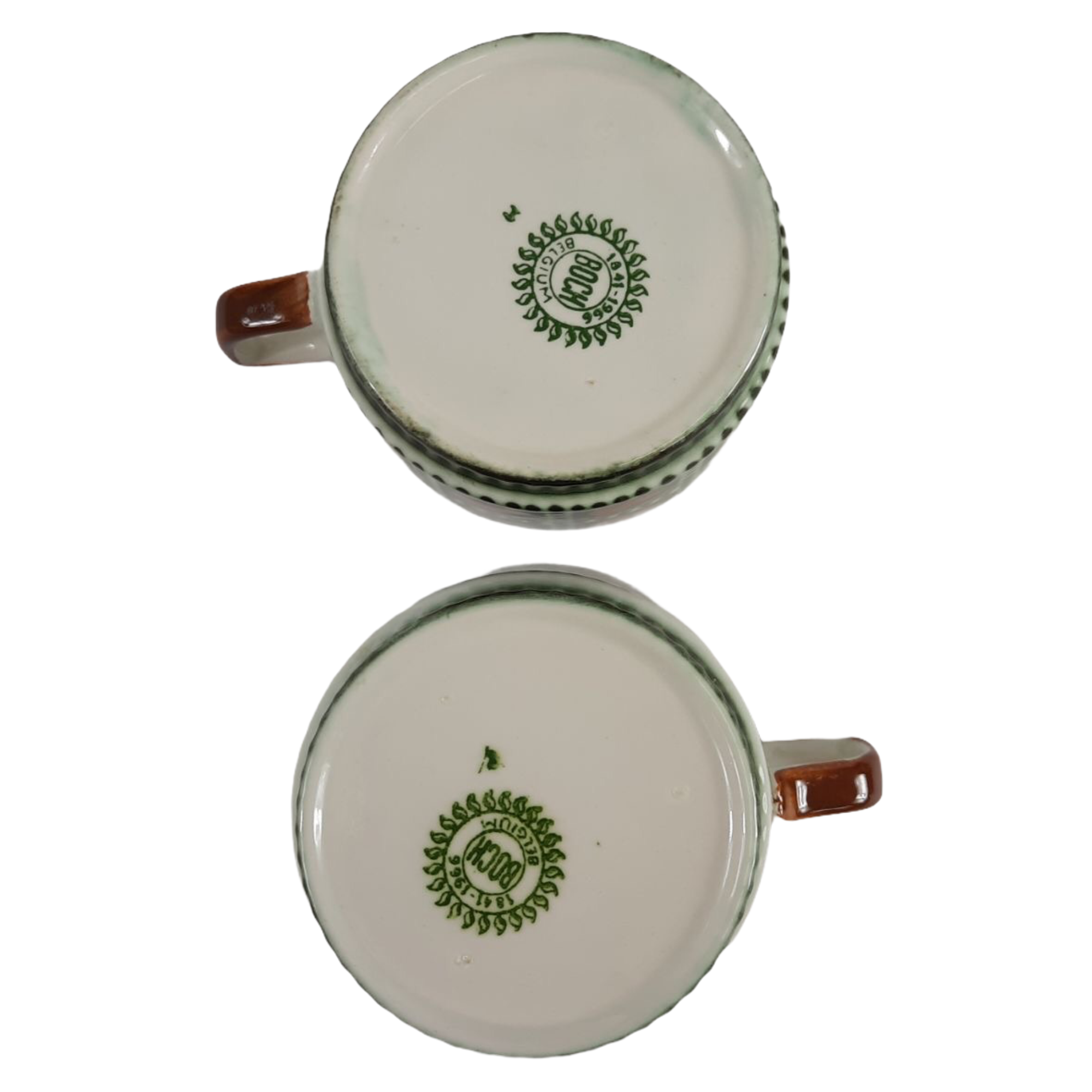 Tea service for Six vintage boch pattern brown, white and green