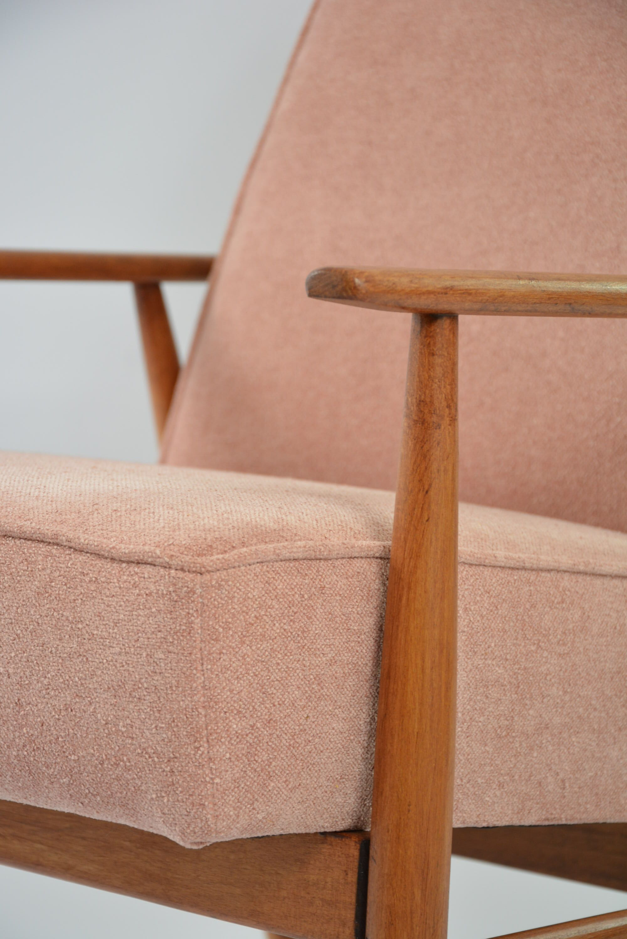 Renovated vintage armchair corduroy pink