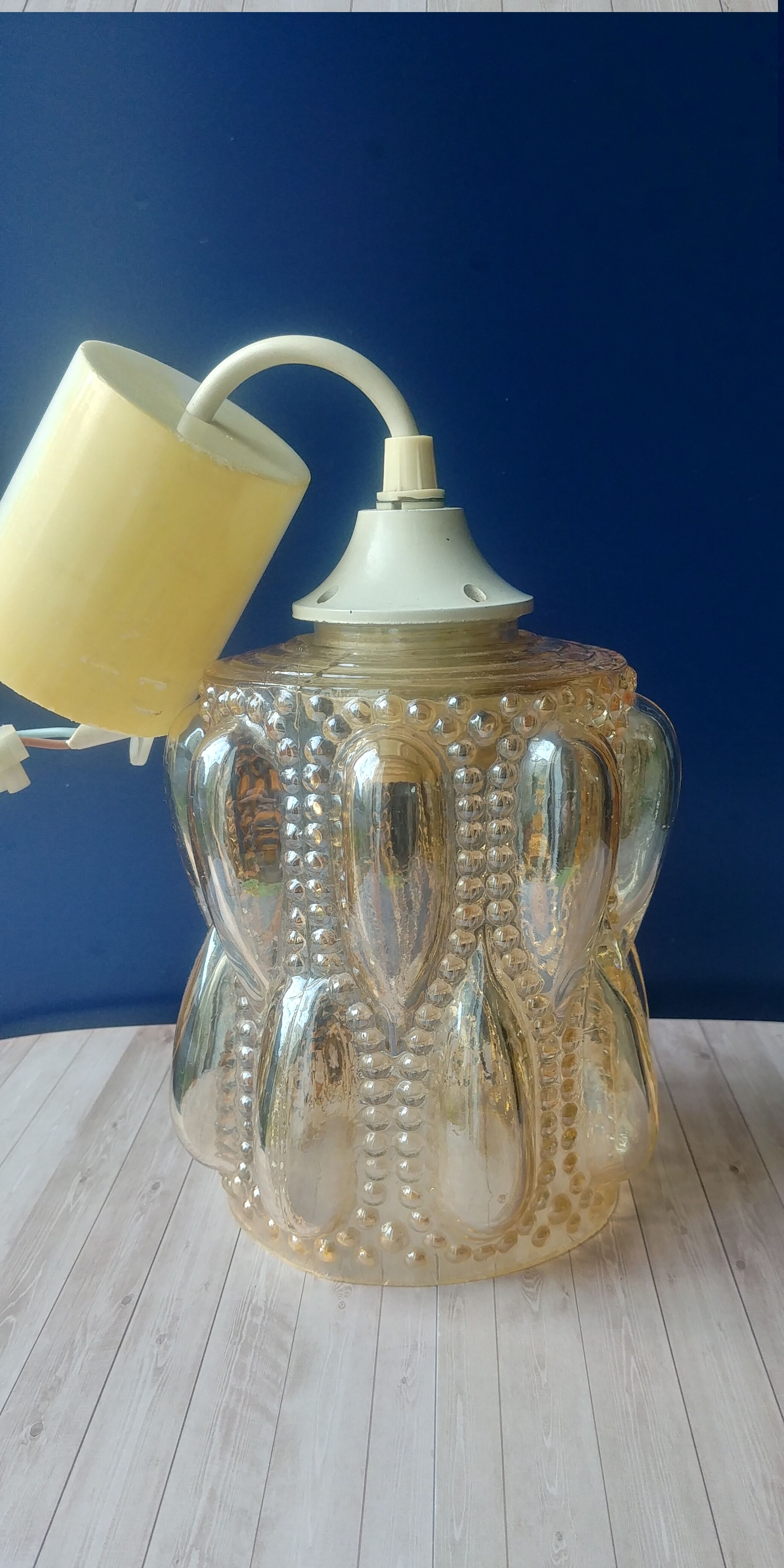 Suspension bulles en verre ambré irisé vintage années 70 forme tube