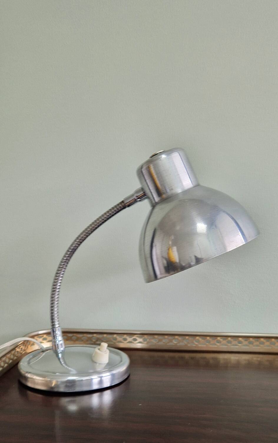 Polished aluminum desk lamp from the 1950s