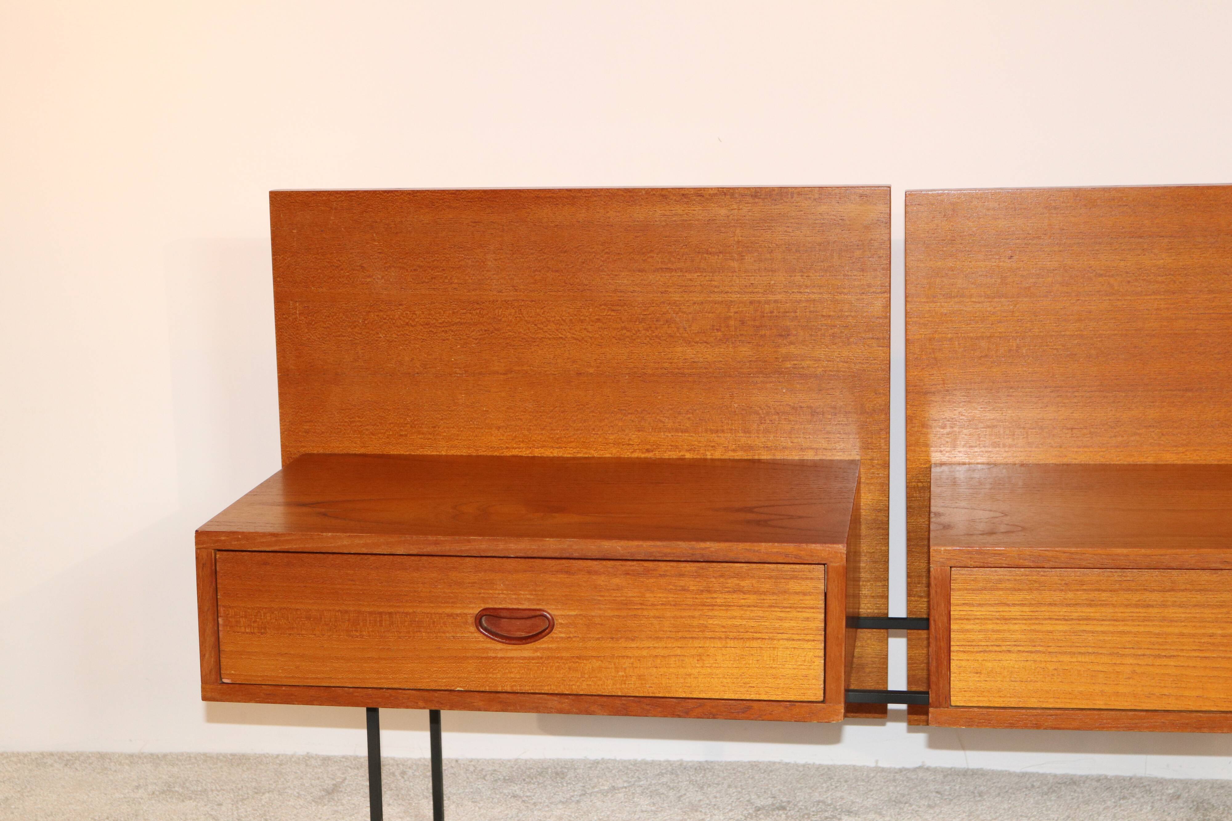 Floating bedside tables in teak veneer - Belgium - 1960's