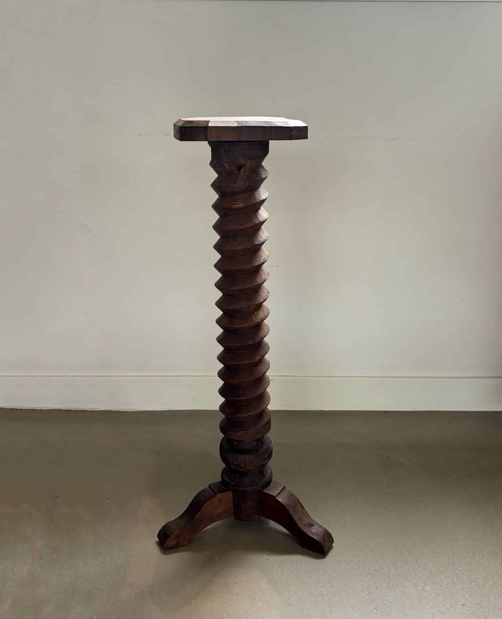 Brutalist hand-carved wooden pedestal, France