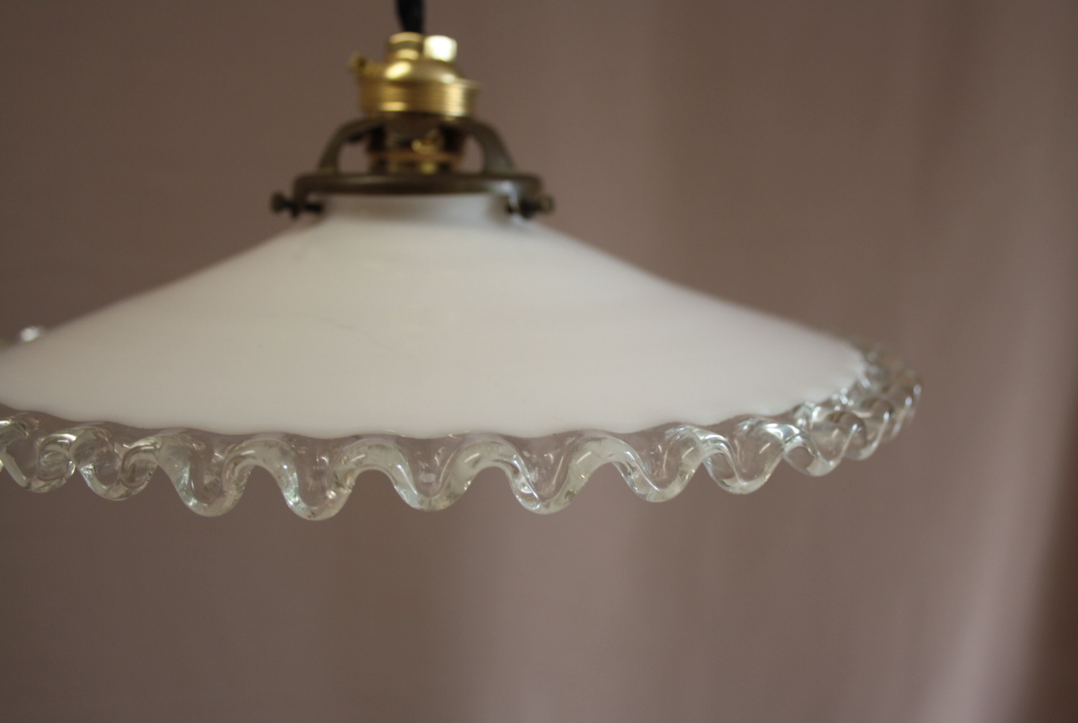 Hanging lamp  in white opaline and transparent border
