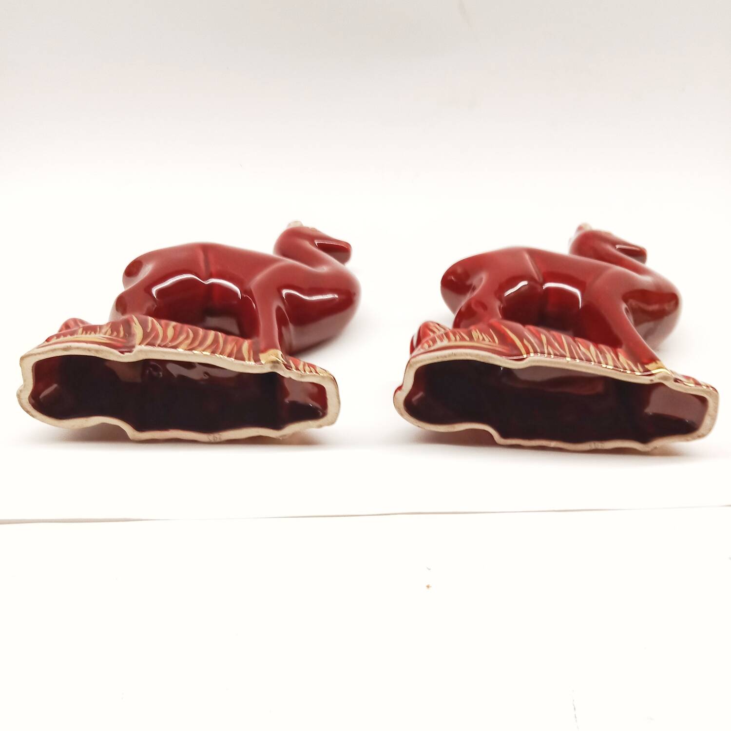 Lot of 2 Art Deco Ceramic Deer in Burgundy and Gold France