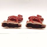 Lot of 2 Art Deco Ceramic Deer in Burgundy and Gold France