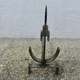 Pair of modernist andirons in forged and hammered steel, French work