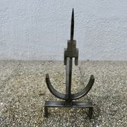 Pair of modernist andirons in forged and hammered steel, French work