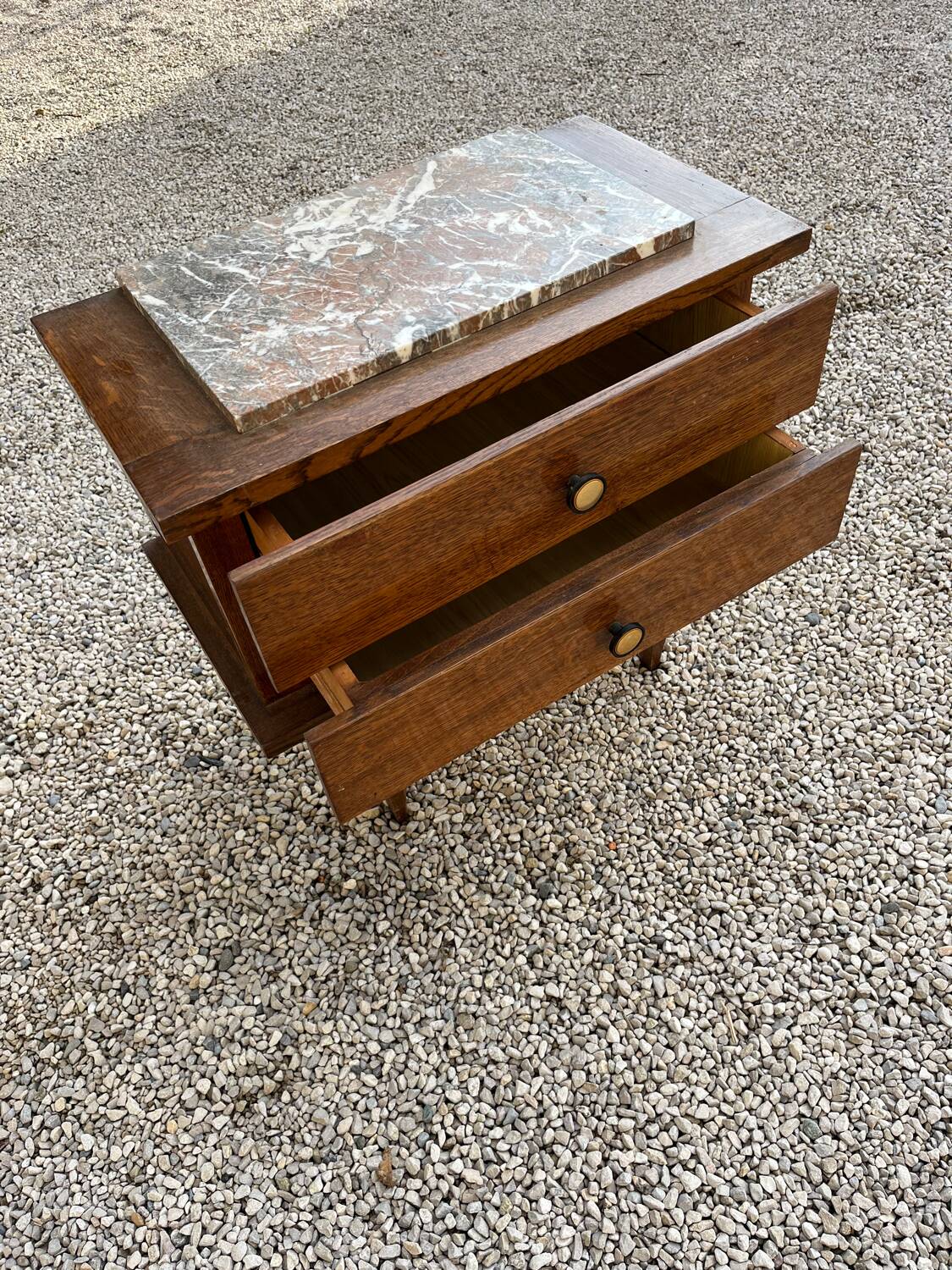 Vintage marble and oak bedside table 1950