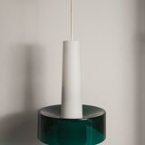Suspension vintage en 2 élements opaline blanche et verre transparent vert