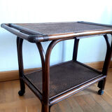 Rattan and canning rolling trolley 1970