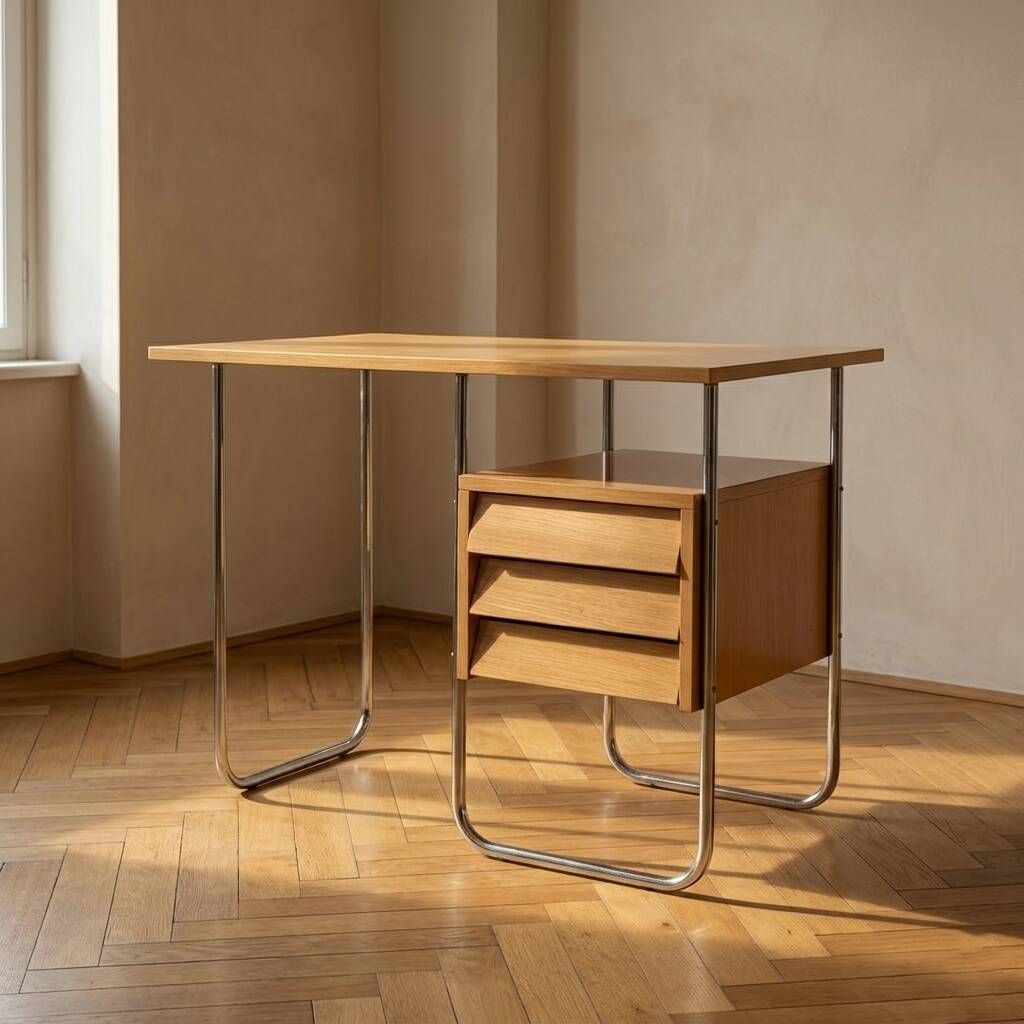 Writing desk, mid-century chrome and formica desk, 1950s, Czechoslovakia