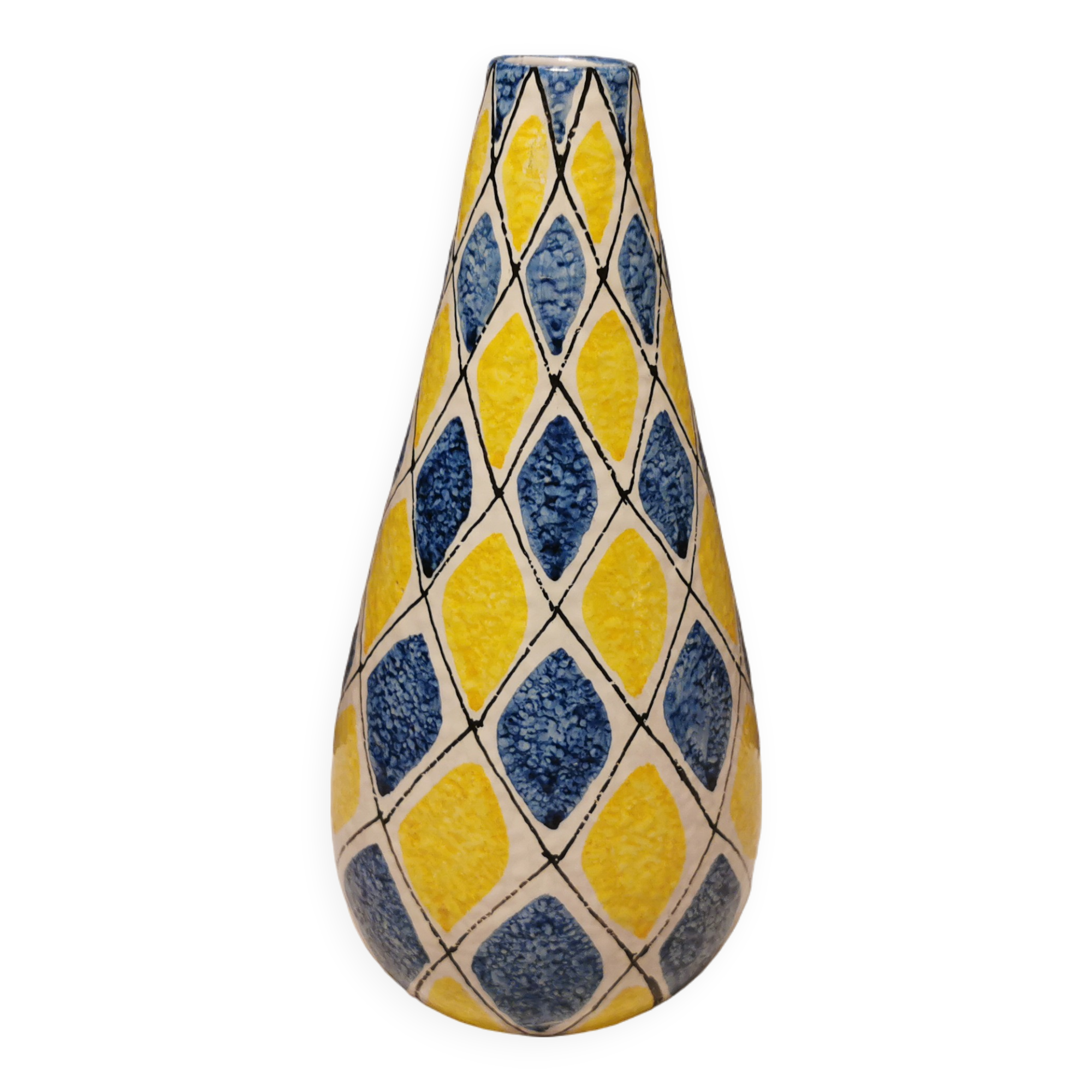 Italian vase with Harlequin pattern in beautiful yellow/blue