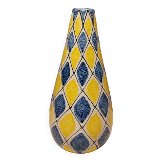 Italian vase with Harlequin pattern in beautiful yellow/blue