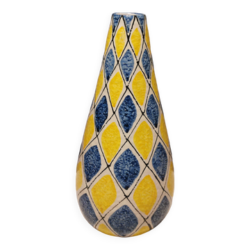 Italian vase with Harlequin pattern in beautiful yellow/blue