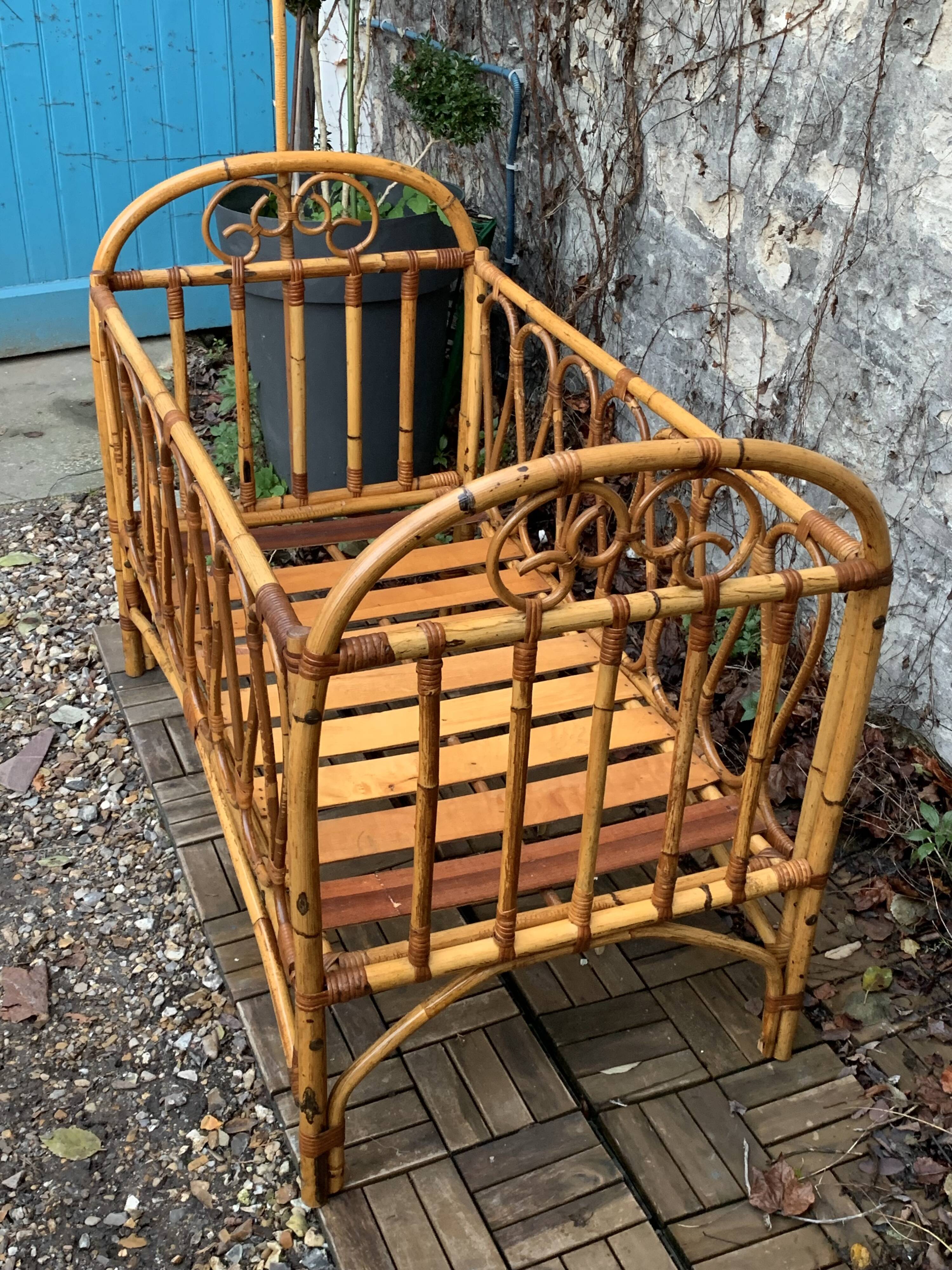 Vintage rattan baby bed 1960