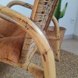 Vintage rattan and braided rope armchair