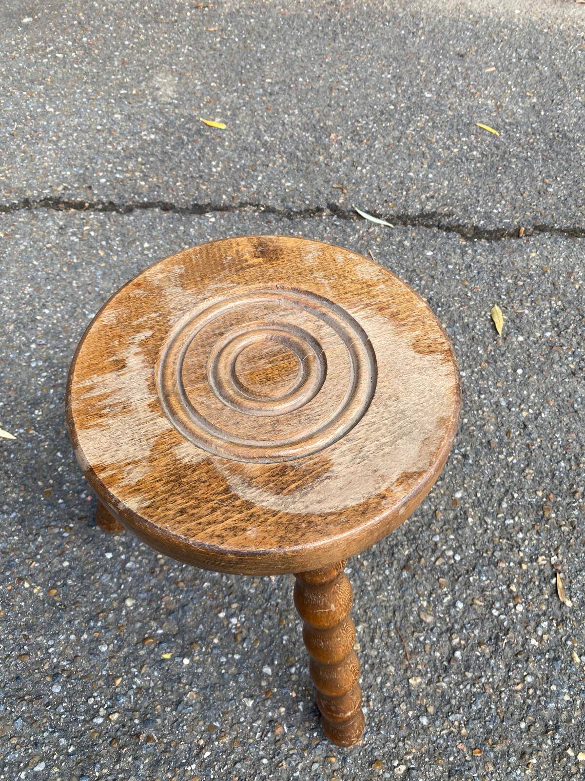 Vintage turned wooden stool / side table — Beaded legs