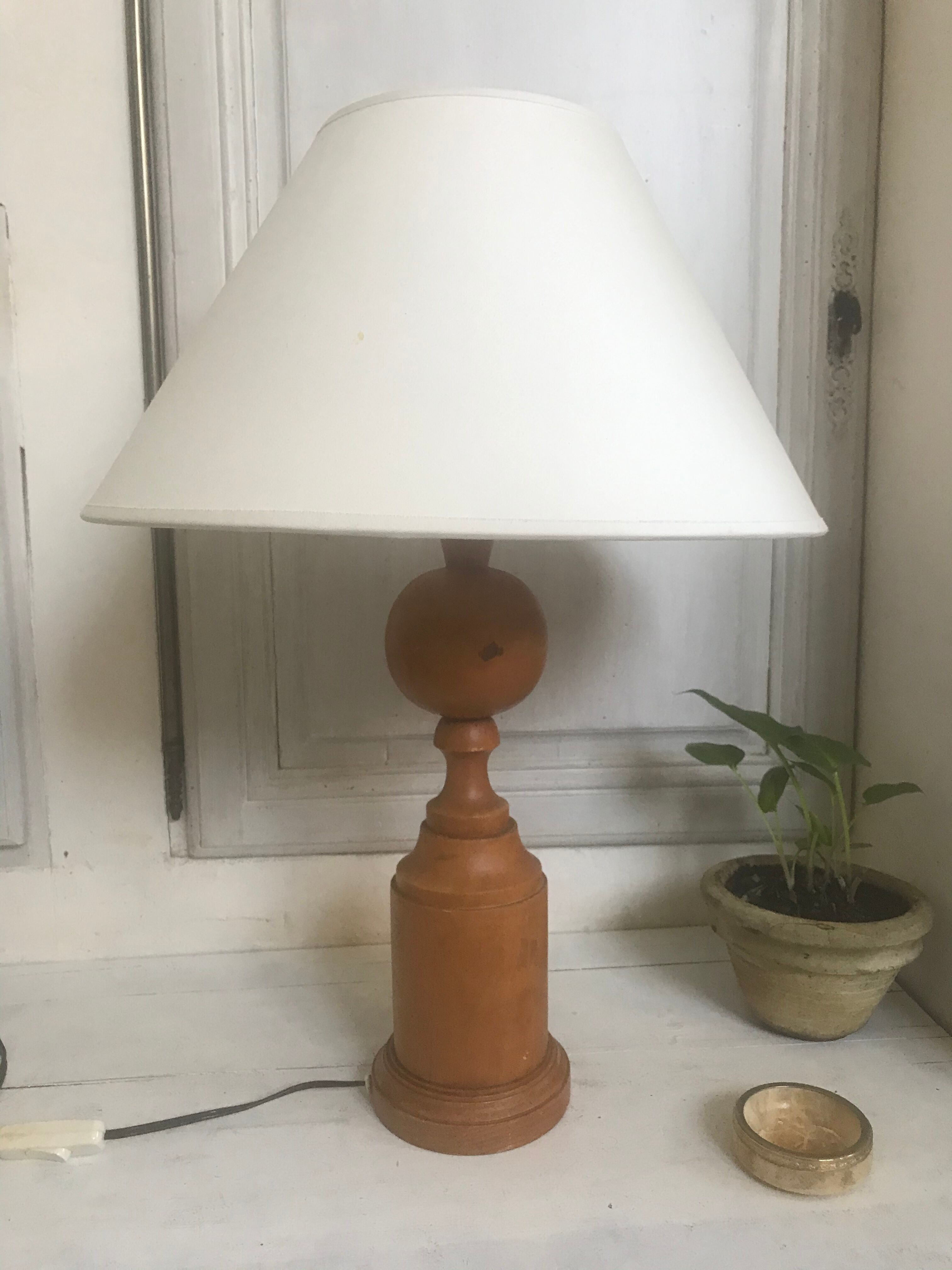 Turned wooden lamp