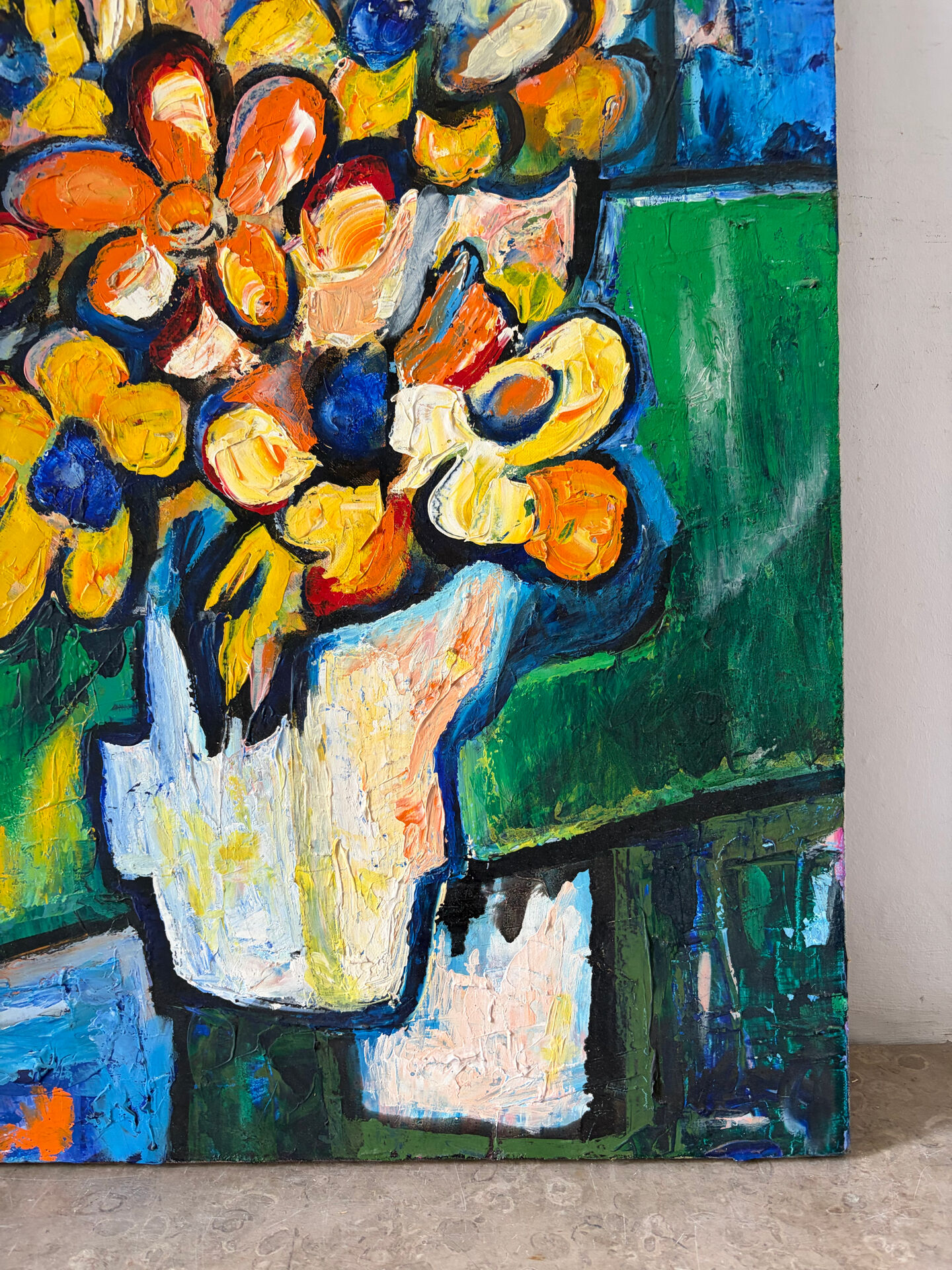 Modern bouquet and stained glass, knife oil signed