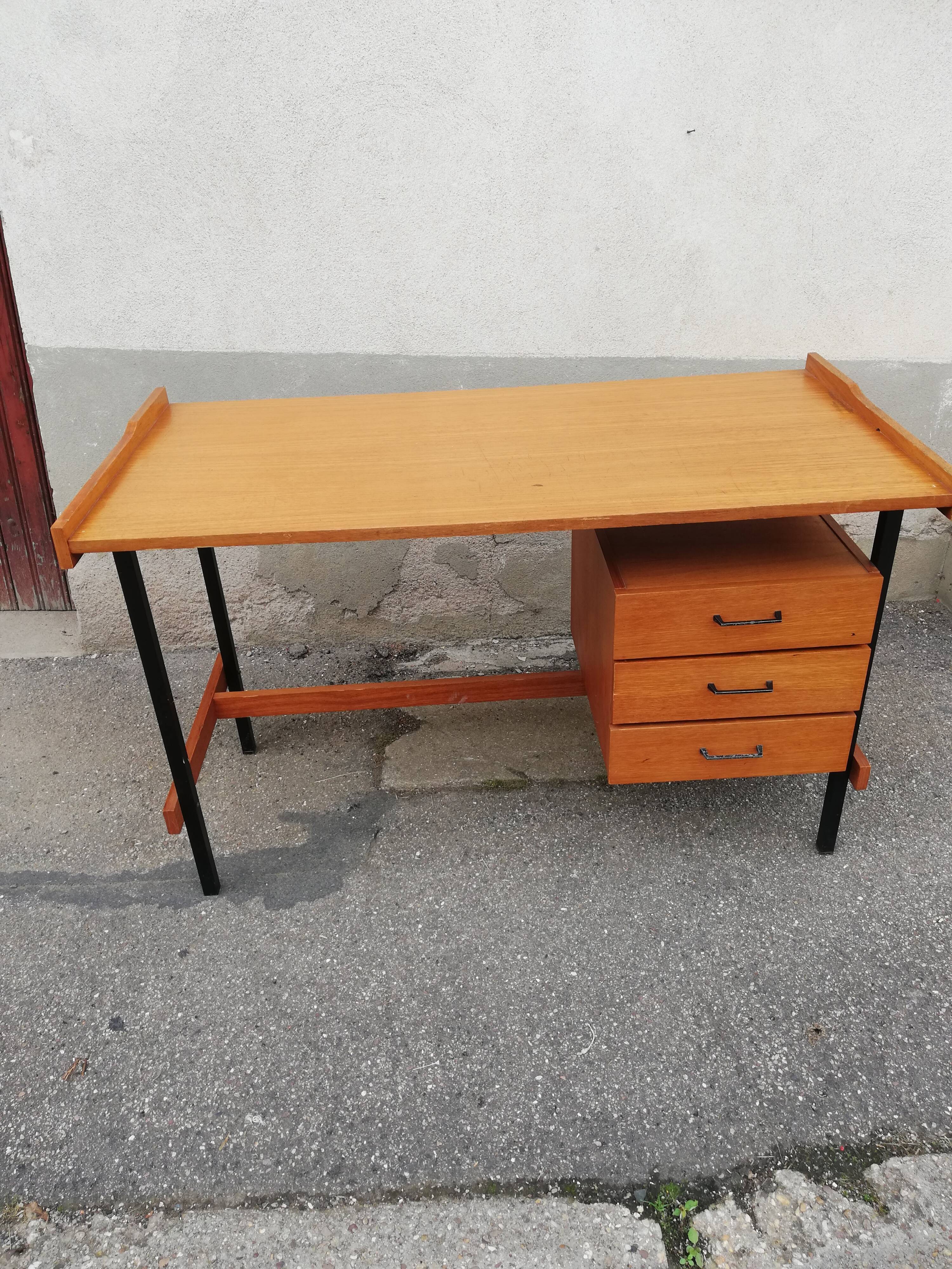 Bureau vintage métal et caisson bois