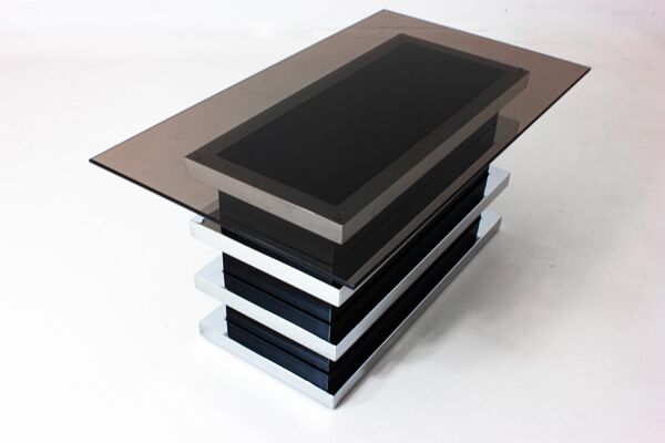 Table basse vintage noire et chromée par Belgo Chrom, 1970