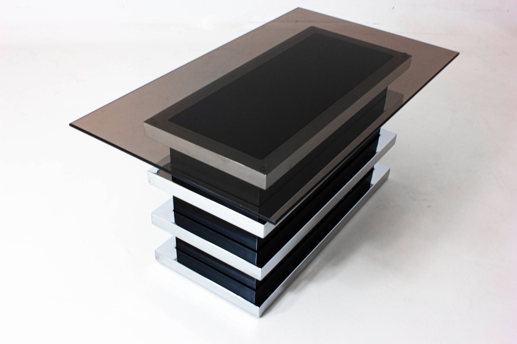 Table basse vintage noire et chromée par Belgo Chrom, 1970