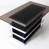 Table basse vintage noire et chromée par Belgo Chrom, 1970