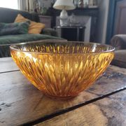 Vintage ribbed amber glass salad bowl – France 1970