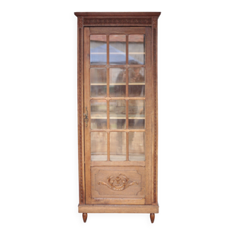 Glass-fronted wooden wardrobe, 1-door wardrobe, storage unit, vintage wardrobe