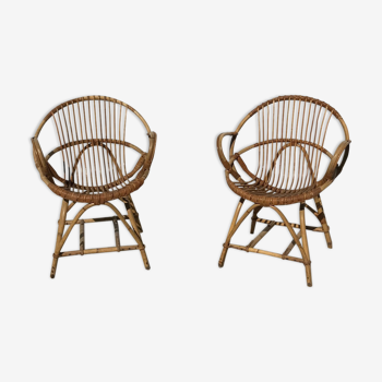 Pair of vintage rattan armchairs