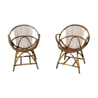 Paire de fauteuils en rotin vintage