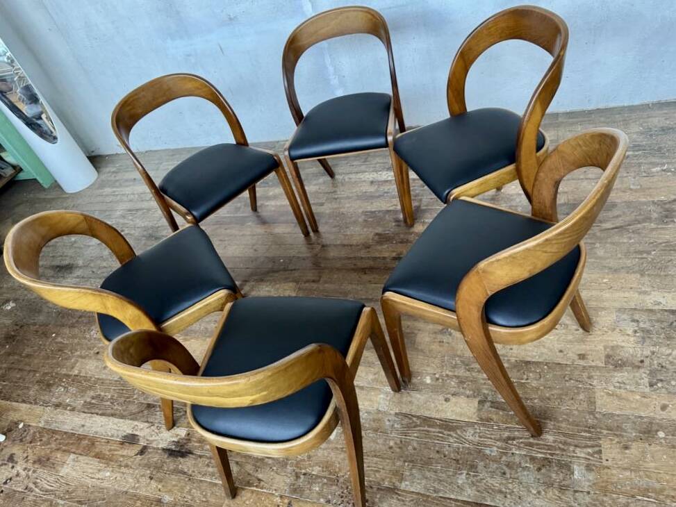 Set of 6 Baumann Gondola bistro chairs in curved wood