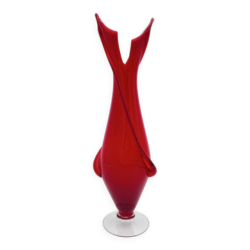 Tulip Vase Fratelli Toso Murano Red Crystal Ribbons 37.5cm