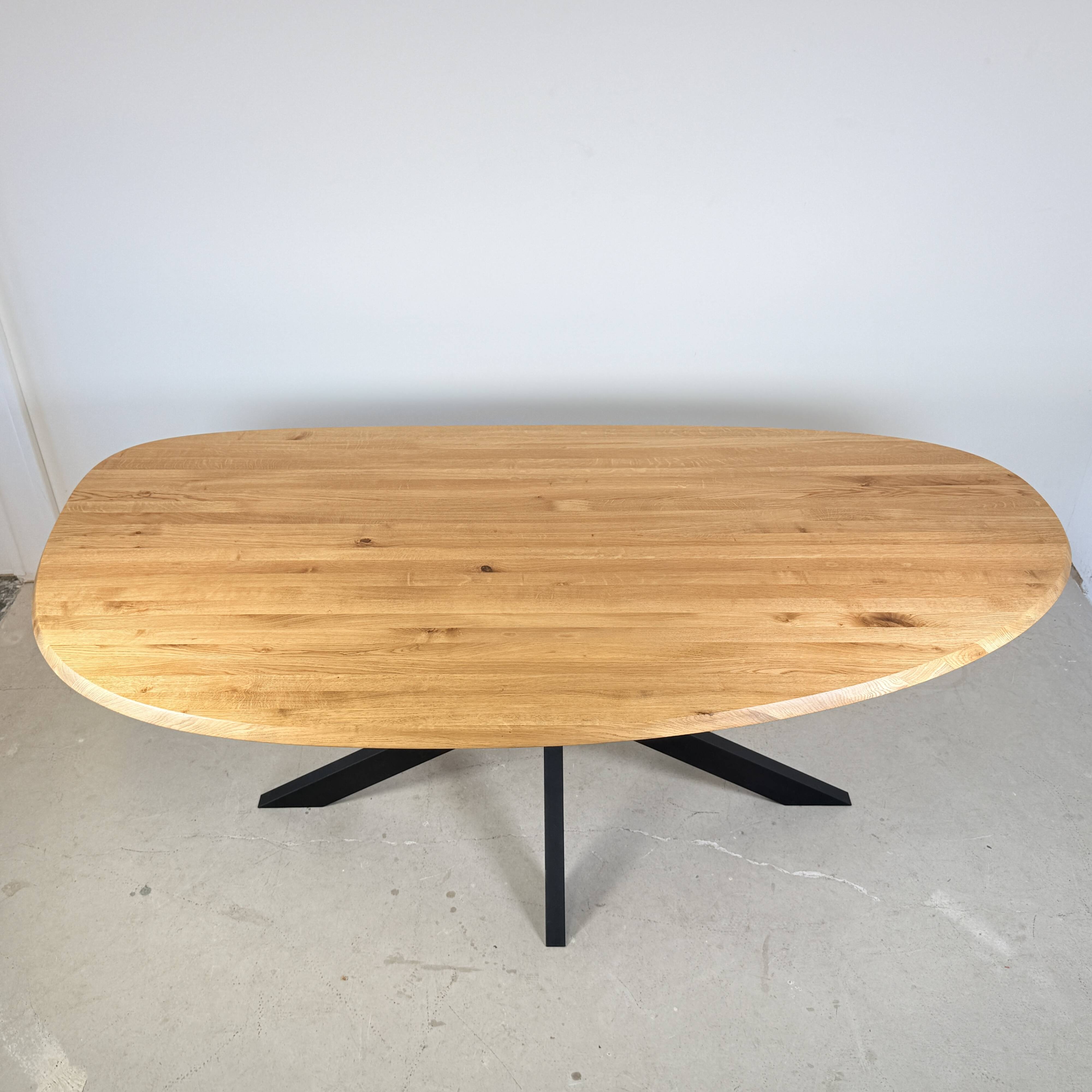 Organic oak dining table with steel matrix base, Hjort Knudsen