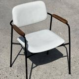 Vintage 1950s metal, oak and faux leather armchair
