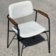 Fauteuil en métal, chêne et simili cuir vintage 1950