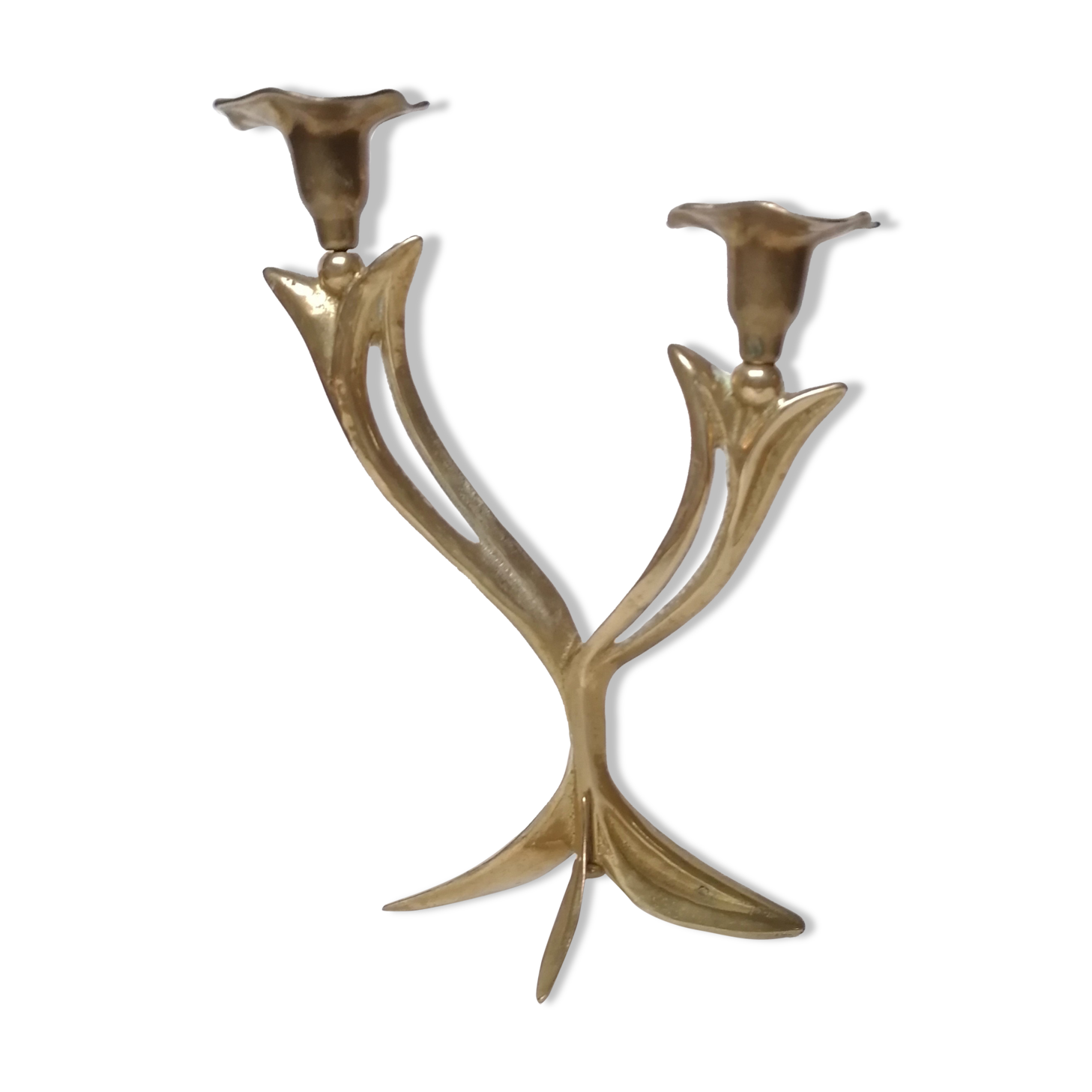 Two-light brass candle holder