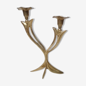 Two-light brass candle holder