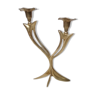 Two-light brass candle holder