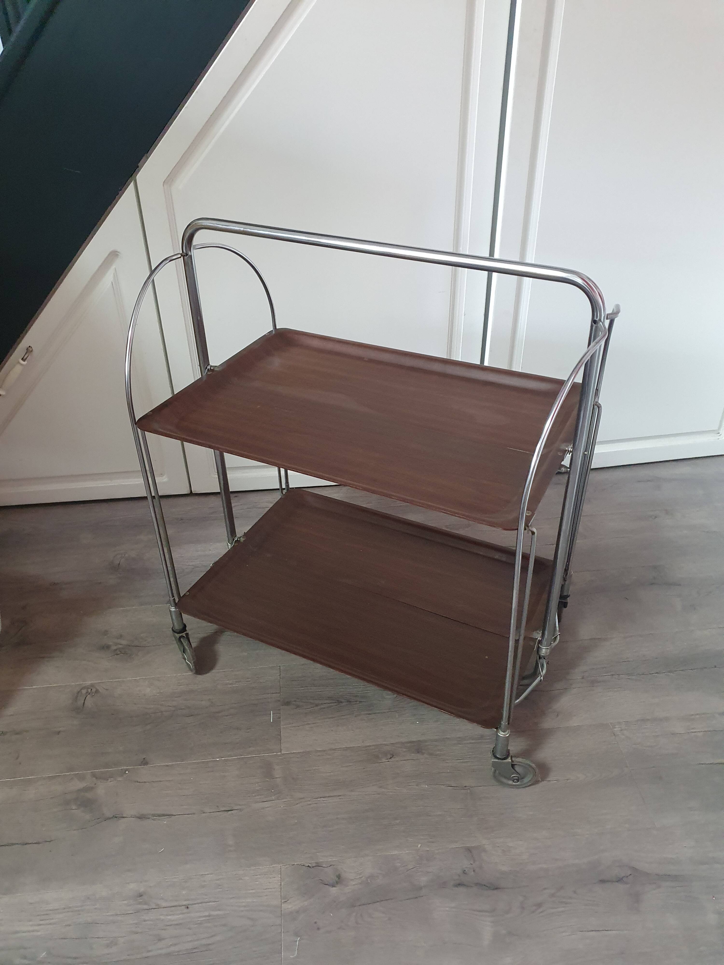Folding table trolley on wheels from the 70s made by Bremshey Gerlinol in Germany.