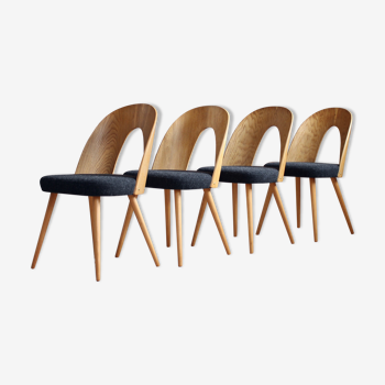 Set of 4 Midcentury Dining Chairs by A. Šuman in Melange-Black Wool by Kvadrat