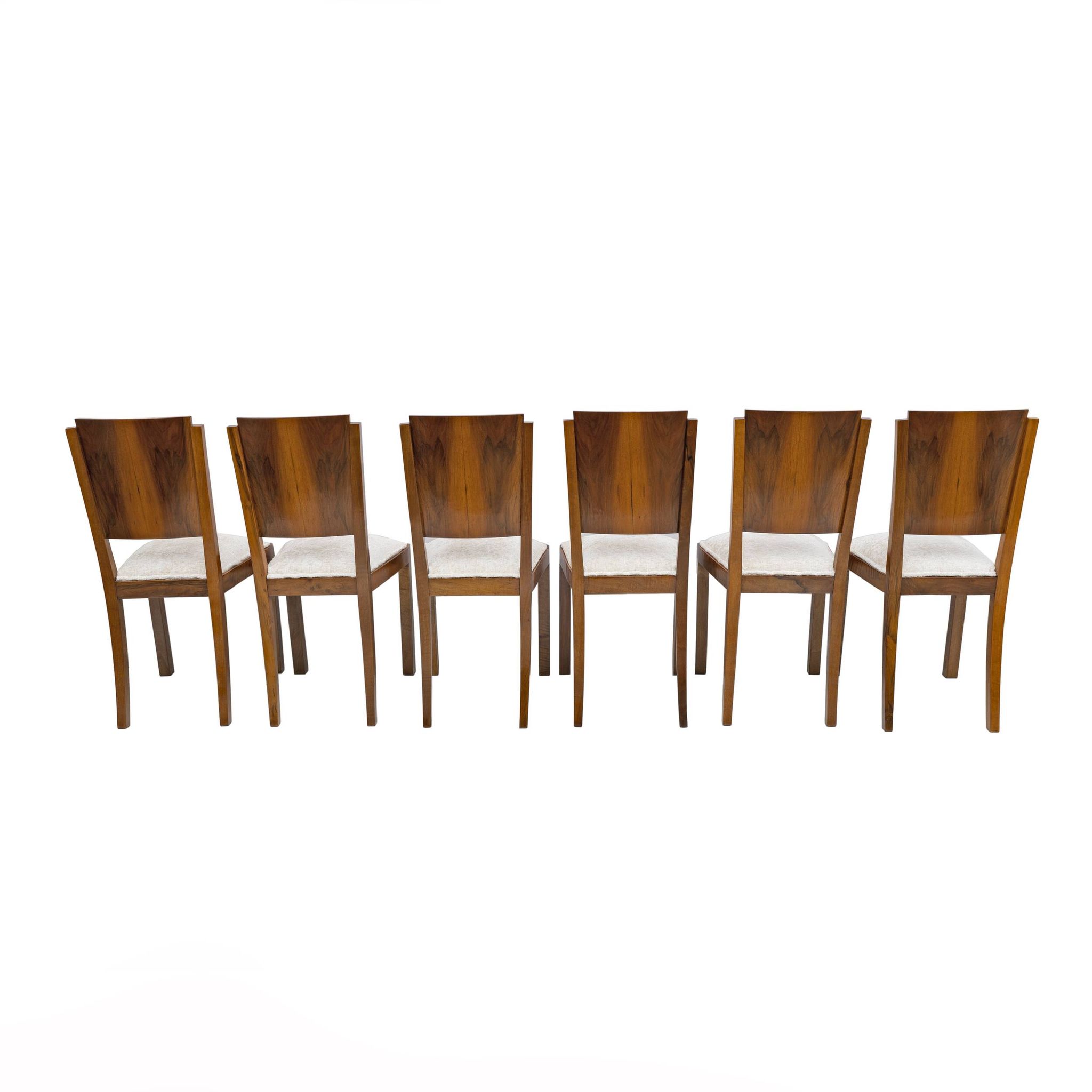 Six Art Dèco Italian Walnut Dining Chairs, 1940s