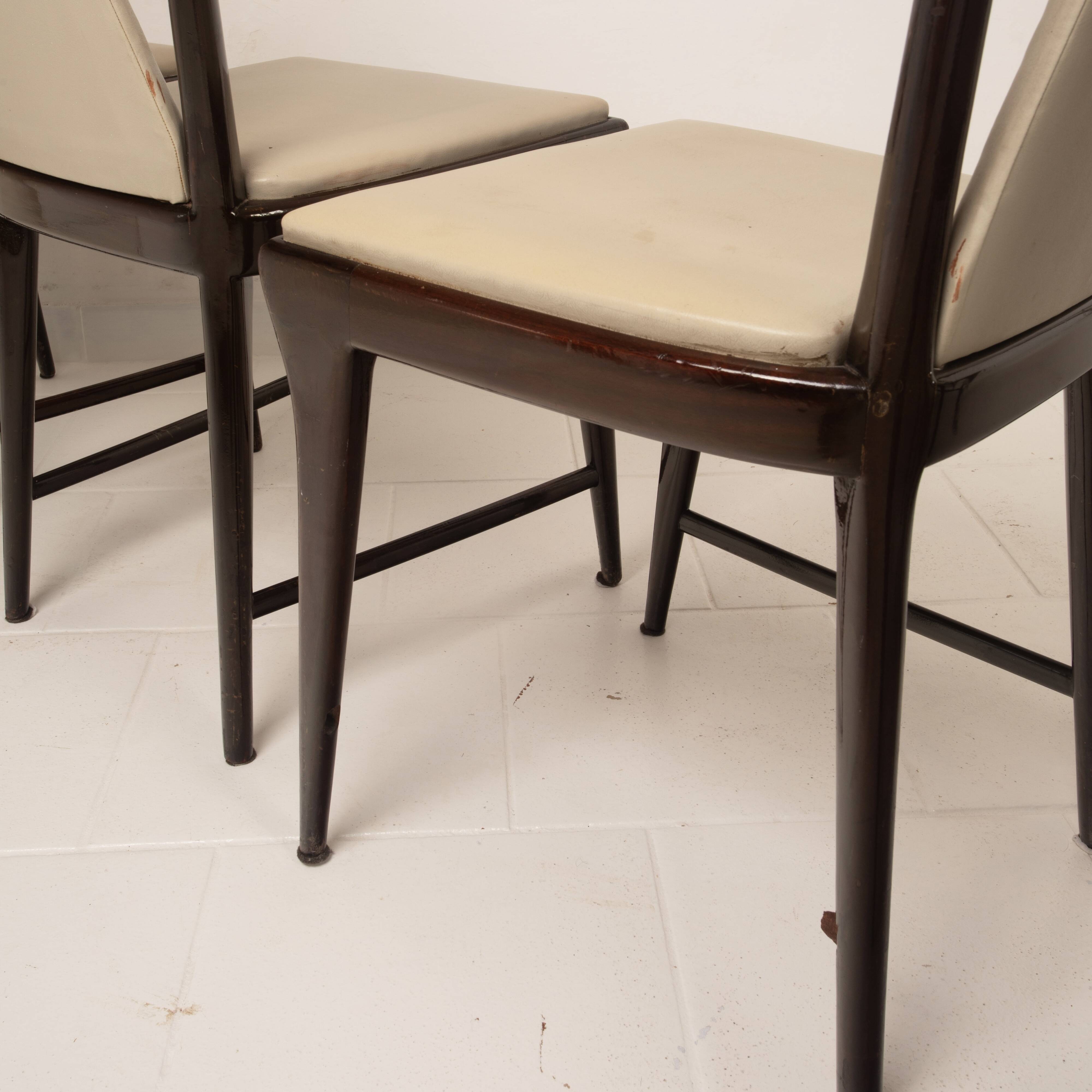 Osvaldo Borsani Mid Century Italian Mahogany Stained Dining Chairs for Arredamenti Borsani Varedo 1950