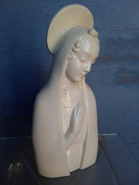 Buste vierge ceramique blanche / ecru ep 1950