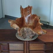Sculptural wooden centrepiece, organic bowl, brutalist.