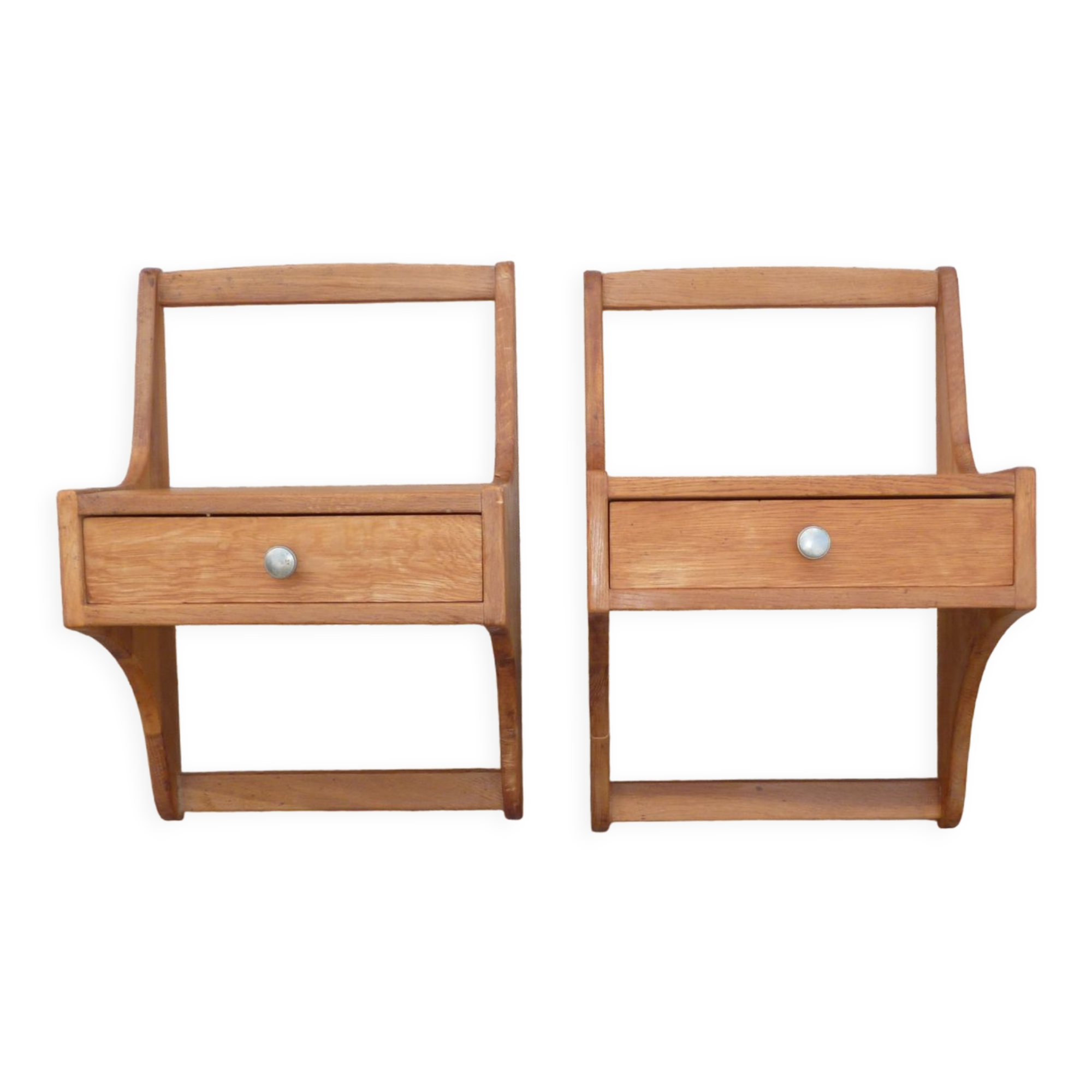 Pair of vintage solid wood hanging bedside tables