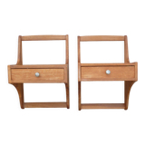 Pair of vintage solid wood hanging bedside tables