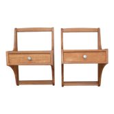 Pair of vintage solid wood hanging bedside tables