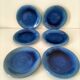 6 grandes assiettes plates en grès bleu cobalt et turquoise