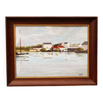 Oil on panel, fishing port, signed 0. Jacquelin